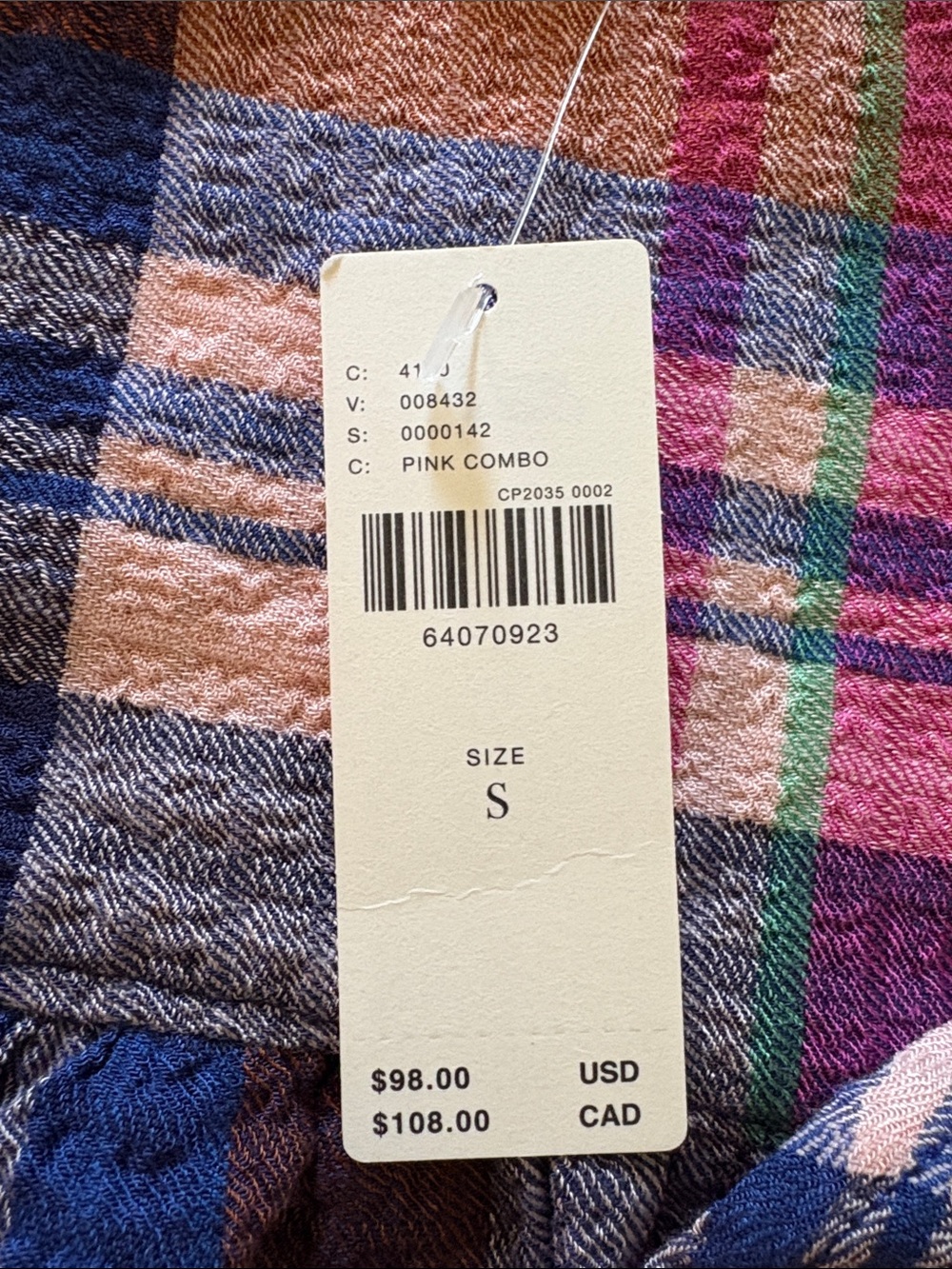 Pilcro Anthropologie -Plaid Drawstring Peplum Blouse in Pink + Navy - Picture 2 of 6